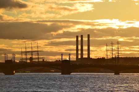 City at sunset, St. Petersburg, Russia .