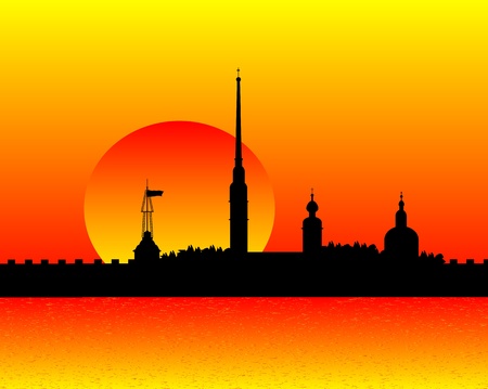 Silhouette of the Peter and Paul Cathedral at sunset, St.Petersburgのイラスト素材