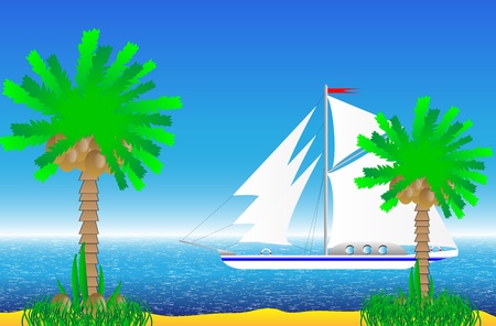 Vector illustration of tropical beach by day.のイラスト素材