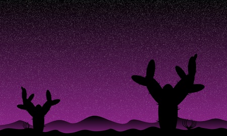 Mexico desert night with cactus plants - vector illustrationのイラスト素材
