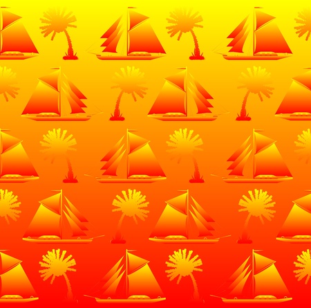 Background, silhouettes of palms and ships - vector illustration.のイラスト素材