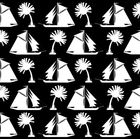 Background, silhouettes of palms and ships - vector illustration.のイラスト素材