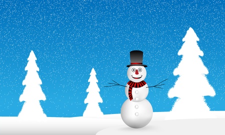 Winter landscape: forest and snowman - vector.のイラスト素材