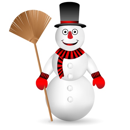Snowman with broom isolated on white background - vector.のイラスト素材