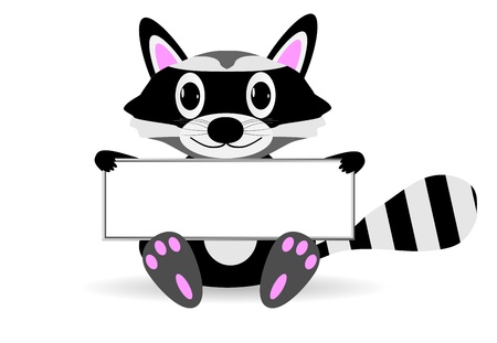 Cute cartoon raccoon with blank sign on whiteのイラスト素材