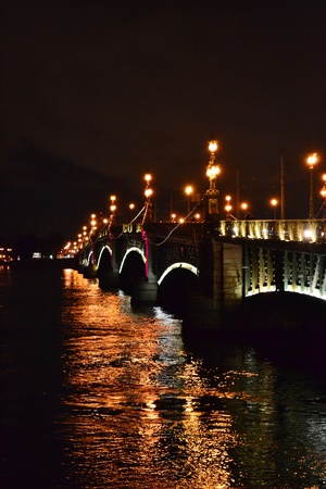 St.Petersburg, Russia, night view of the Troitsky Bridge with illuminationのeditorial素材