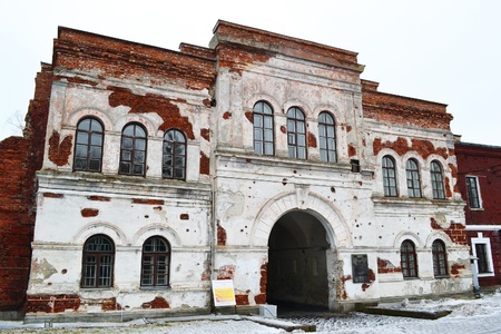 Old gate in Brest Fortress,  Belarus.  Early spring.のeditorial素材
