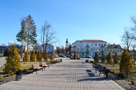 Central square of Pinsk in sunny spring day, Belarusのeditorial素材