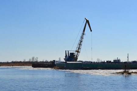Views of the River Ping on a sunny spring day , Pinsk, Belarusのeditorial素材