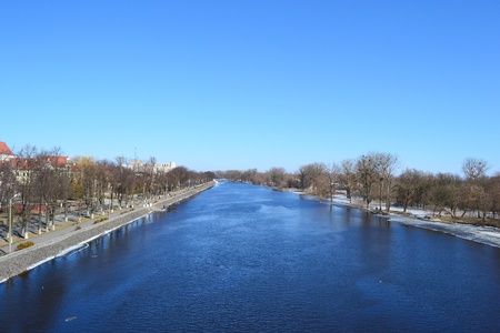 Views of the River Ping on a sunny spring  day, Pinsk, Belarusのeditorial素材