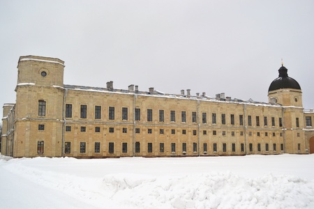 A fragment of the Big Gatchina palace at winter, Gatchina, Russiaのeditorial素材