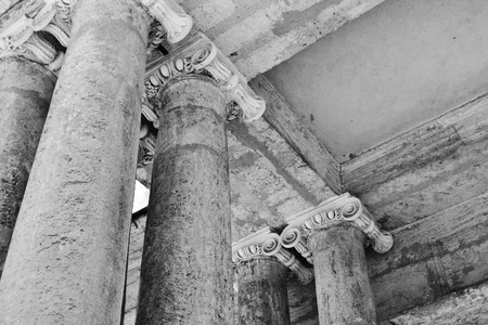 Columns. Architectural detail of building in Gatchina, Russia. Black and white.の写真素材