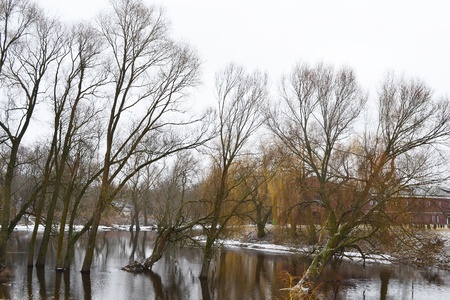 View of the river Mukhavets in Brest Fortress, Brest, Belarus. Early spring.の写真素材