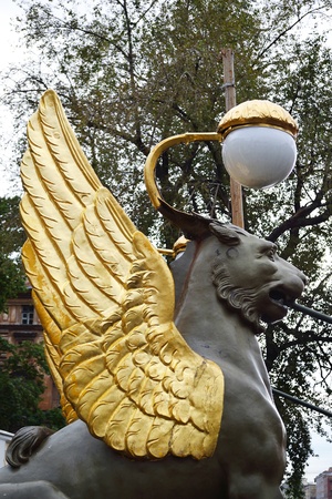 Sculpture of griffin on the Bank bridge in St.Petersburg, Russiaのeditorial素材