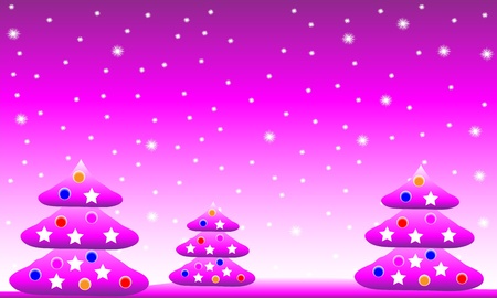 Winter Christmas landscape with fir trees and snowflakesのイラスト素材