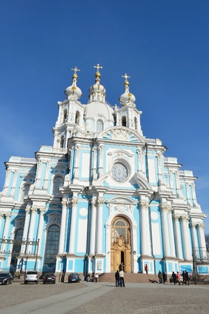 St.Petersburg, Russia - April 24, 2011: Smolny cathedral on a sunny spring day in St.Petersburgのeditorial素材