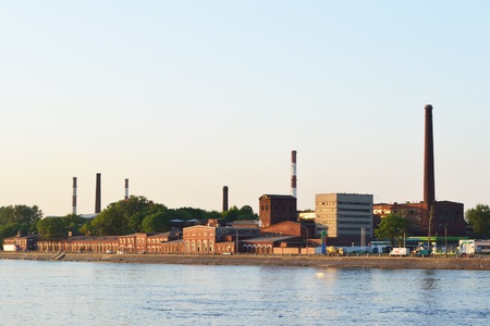 October embankment and Neva river, St.Petersburg, Russiaの写真素材