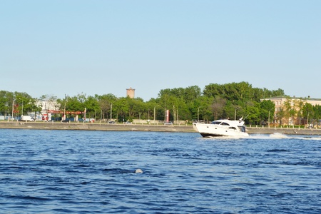 St.Petersburg, Russia -  May 31, 2011: the boat floats on the river Nevaのeditorial素材