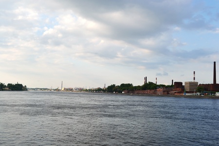 October embankment and Neva river on a cloudy summer day, St.Petersburg, Russia