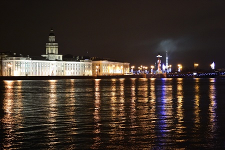 Night view of the University Embankment in St.Petersburg, Russiaのeditorial素材