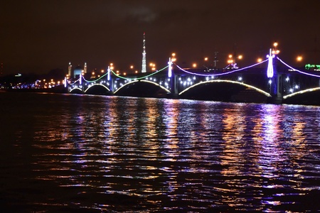 St.Petersburg, Russia - January 4, 2012: night view of the Troitsky Bridge with illuminationのeditorial素材