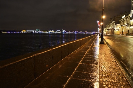 St.Petersburg, Russia - January 4, 2012: Night view of Palace Embankment in St.Petersburgのeditorial素材