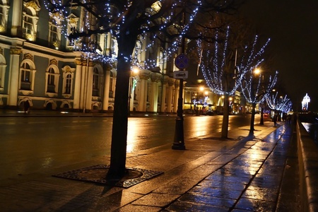 St.Petersburg, Russia - January 4, 2012: Night view of Palace Embankment in St.Petersburg