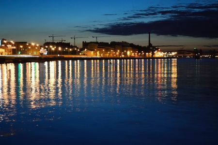 View of Neva river at night, St.Petersburg, Russiaのeditorial素材