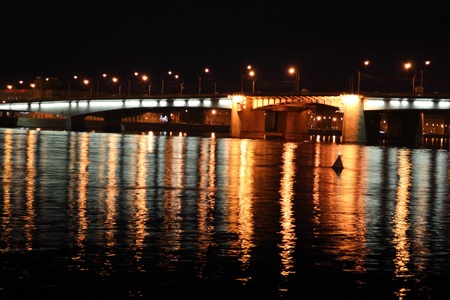 Alexander Nevsky Bridge at night, St.Petersburg, Russiaのeditorial素材