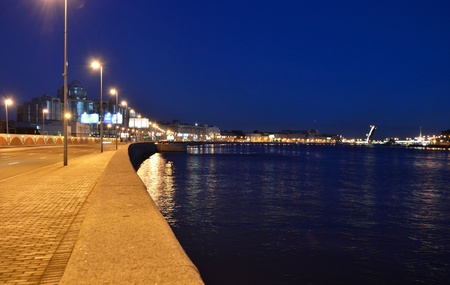 Embankment  of Neva river at night, St.Petersburg, Russiaのeditorial素材