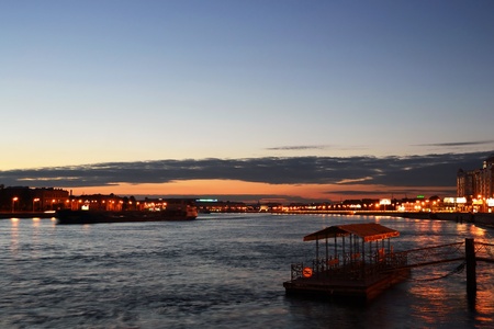 View of Neva river at night, St.Petersburg, Russiaのeditorial素材