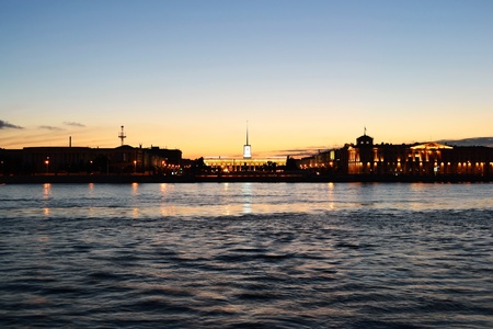 View of Neva river at night, St.Petersburg, Russiaのeditorial素材