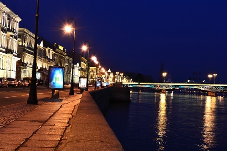 Night view of the English Embankment in St.Petersburg, Russiaの写真素材