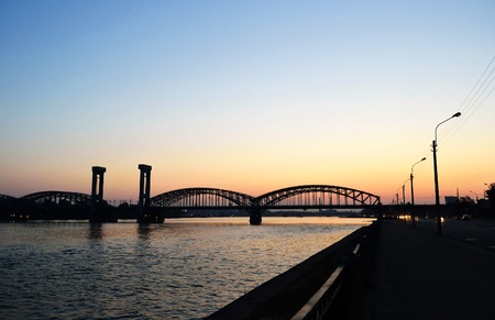Finland Railway Bridge at sunset, St.Petersburg, Russiaの写真素材