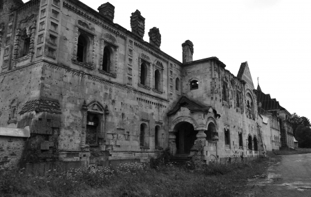 View of Abandoned Feodorovsky gorodok in Tsarskoye Selo, St.Petersburg, Russia. Black and whiteのeditorial素材