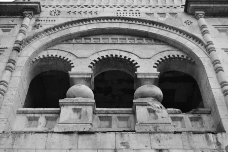 Window, abandoned Feodorovsky gorodok in Tsarskoye Selo, St.Petersburg, Russia. Black and whiteのeditorial素材