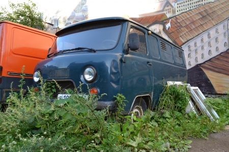 Old abandoned UAZ 452 outside Vyborg, Russiaのeditorial素材