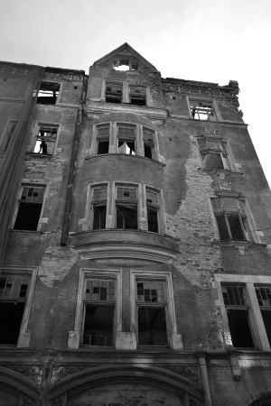 Vyborg, Russia - July 28, 2012: The exterior of a old home. Black and whiteのeditorial素材