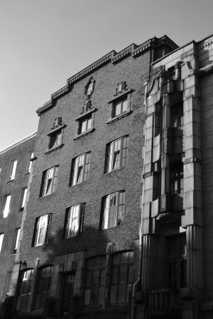 Vyborg, Russia - July 28, 2012: The exterior of a old home in Vyborg. Black and whiteのeditorial素材