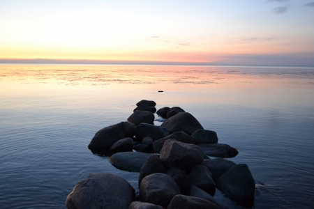 White Night on lake Ladoga, Leningrad region, Russiaの写真素材
