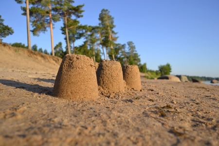 Sand castle on the beachの写真素材