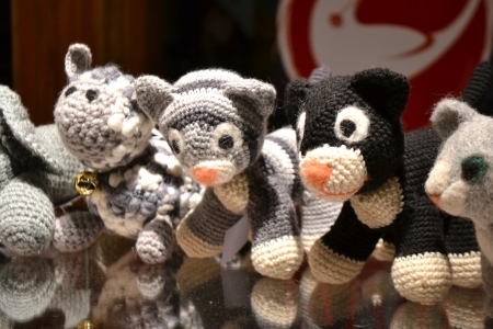 Riga, Latvia - December 8, 2012: Soft toy handmade. Fair in Riga.のeditorial素材