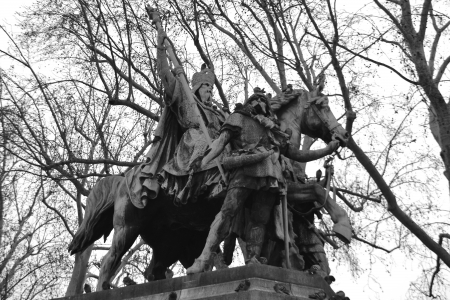 Statue of Charlemagne in Paris, France. Black and white.のeditorial素材