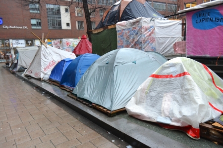 Hamburg, Germany - January 8, 2013: Occupy Hamburg protesters' camp in center of Hamburg.のeditorial素材