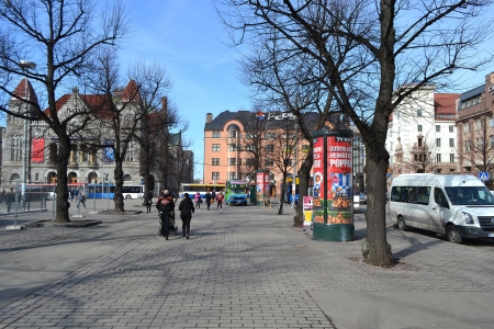 Helsinki, Finland - April 10, 2013: Street in central part of Helsinki, Finlandのeditorial素材