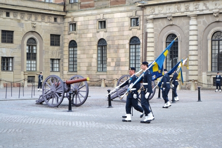Stockholm, Sweden - April 11, 2013: Ceremony changing of the Sweden Royal guardのeditorial素材
