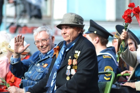 St. Petersburg, Russia - May 9, 2013: Veterans of the Second World War on Victory parade
