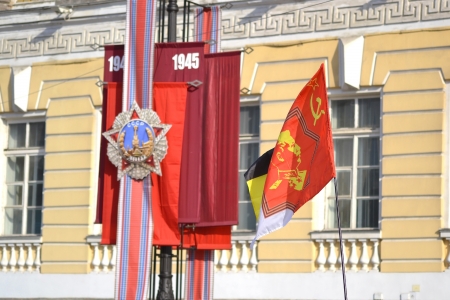 St. Petersburg, Russia - May 9, 2013: Flags in honor of Victory Day on the streets of St. Petersburgのeditorial素材