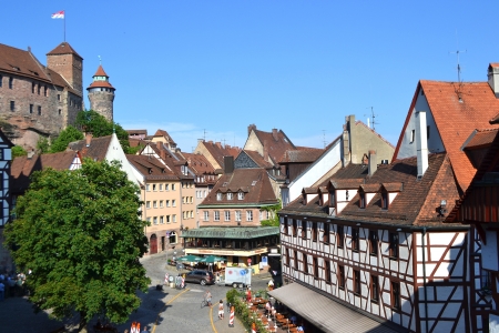 View of street in Nuremberg, Bavaria, Germany.の写真素材