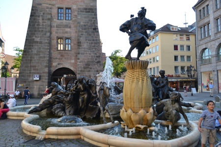Nuremberg, Germany - June 19, 2013: View of Fountain in central part of Nuremberg, Bavaria, Germany.のeditorial素材
